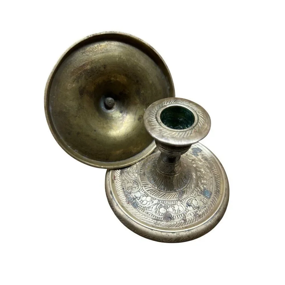 Vintage Brass Etched Candle Holders Set Of 2